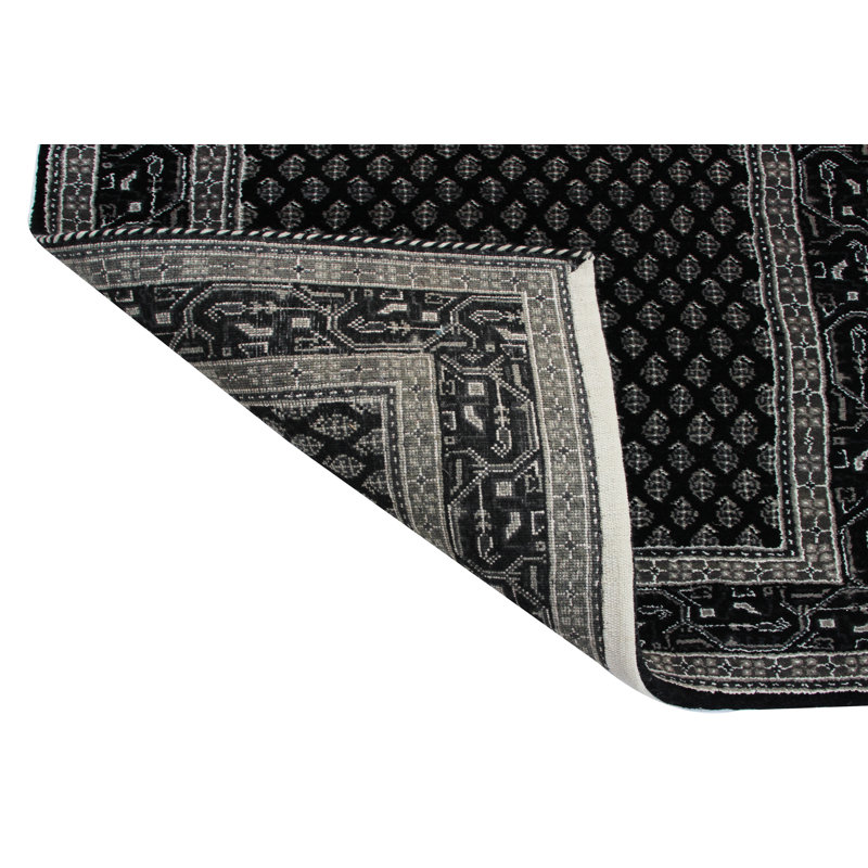 Hand-Knotted High-Quality Black Area Rug, Runner 2'7" x 13'11"