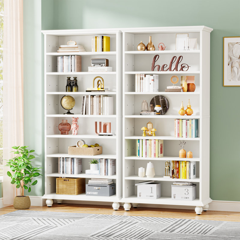 9-Tiers Tall Bookcase With LED Lighting, White