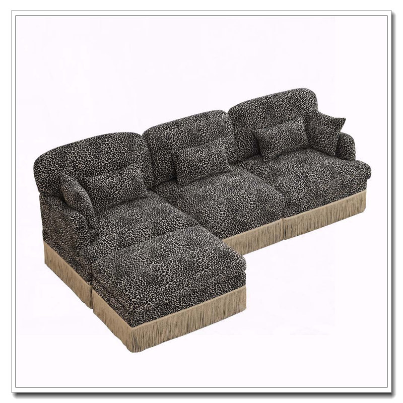Canapé Comfy Chenille Leopard, kaki + 3 sièges + 1 repose-pieds