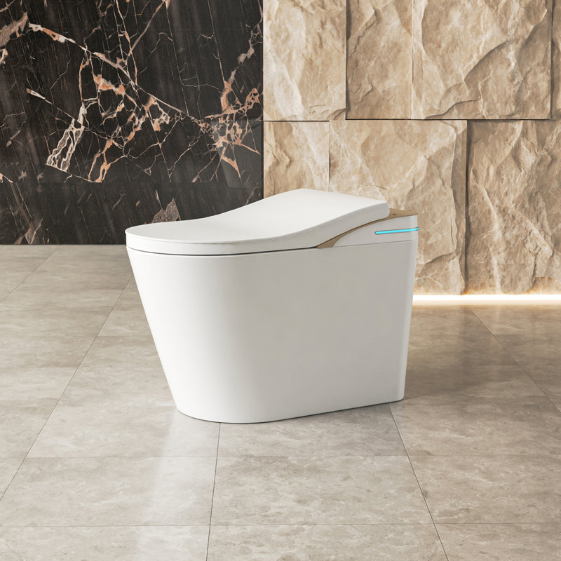 YULIKA Digital Screen Elongated Floor Mounted Bidet Smart Toilet, Brown/White