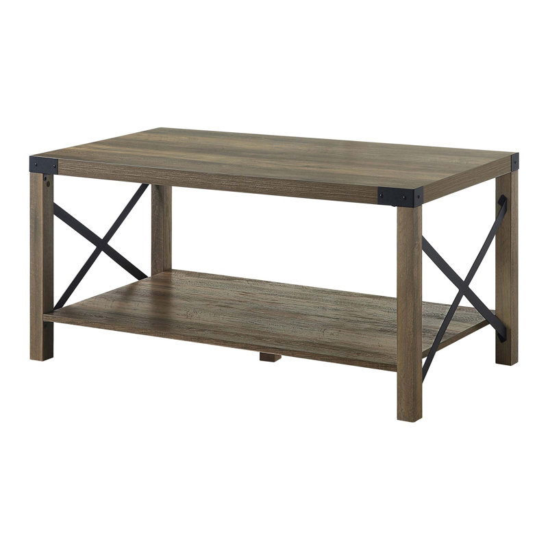 Rustic oak coffee table with bottom shelf