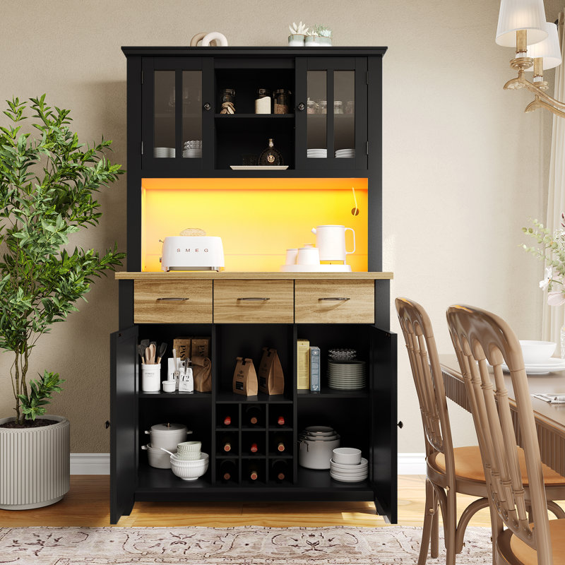 180cm Kitchen Pantry, Black/Natural