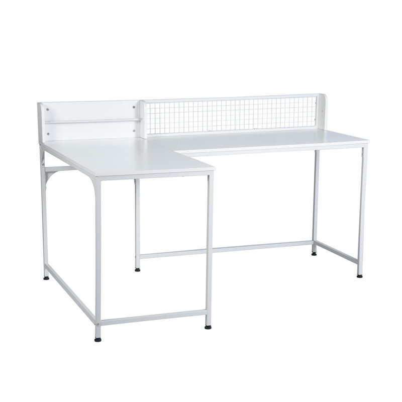 Clerkin L-Shaped Executive Desk, White, White, Steel