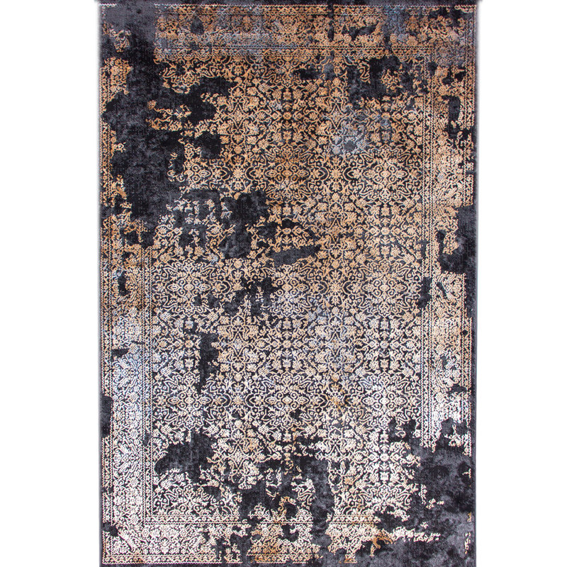 Tapis de couloir luxueux, anthracite et or 31,5 po x 59,1 po | 100% polyester, 2 200 g / m², hauteur des poils: 0,4 po | Facile à nettoyer, facile à nettoyer et durable | Parfait pour les entrées modernes et les espaces de vie