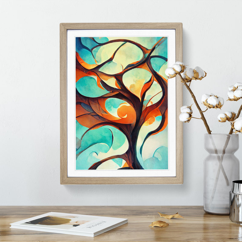 Tree Abstract Art No.2 - Single Picture Frame Painting, 64cm H x 46cm W x 2cm D, Oak Framed