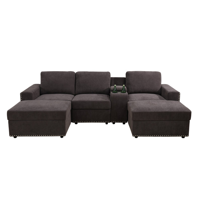 Zane Upholstered L-Shaped Sectional Reversible, Brown Flannel