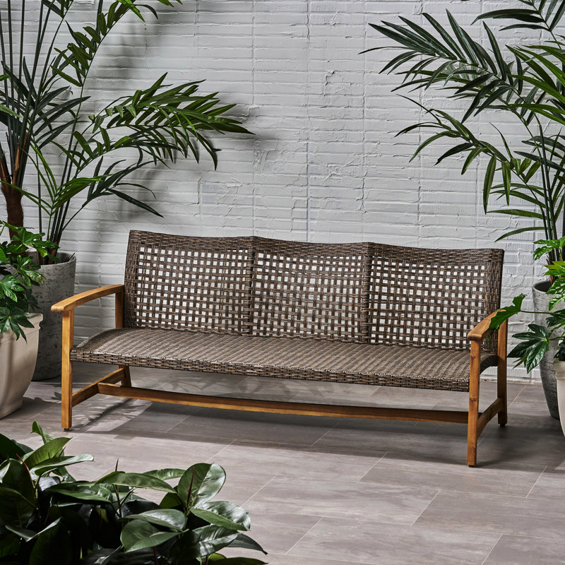 Élégant salon d'extérieur en bois avec accents 3 places confortables et élégants, Naturel