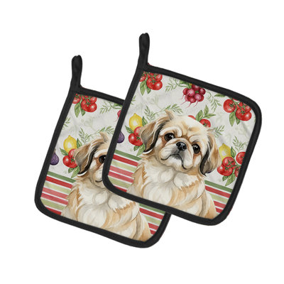 Fawn Pekingese Vegetables Pair of Pot Holders