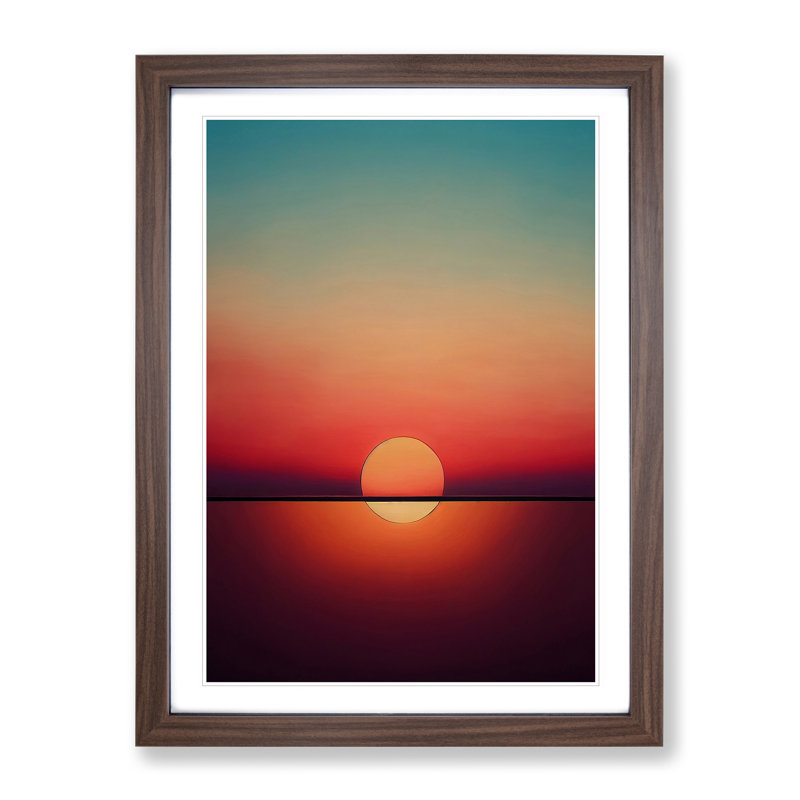 Blissful Abstract Sunset - Wall Art, 48cm H x 36cm W, Walnut Framed, White