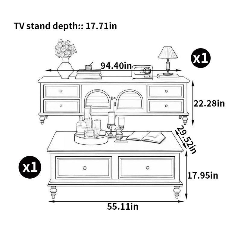 Meuble télé américain jumelé à une table basse