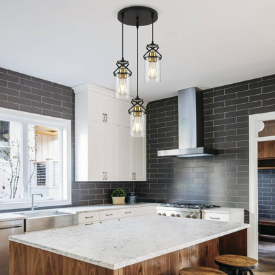 Modern Farmhouse Pendant Light With Clear Glass Shade, Adjustable Hanging Cord, Dimmable Industrial Lighting Fixture For Kitchen Island, Dining Room, And Bedroom