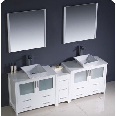 Fresca Torino 84"" Free-Standing Double Vessel Sink Bathroom Vanity Set with Mirror -  FVN62-361236WH-VSL