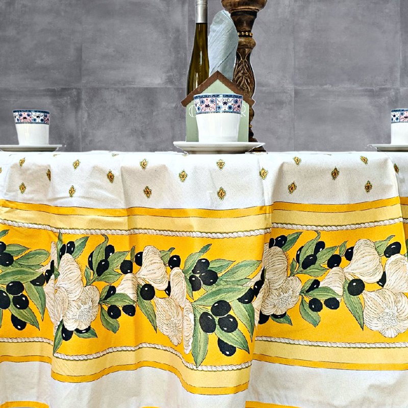Deotha Round Floral Christmas Cotton Tablecloth, Yellow