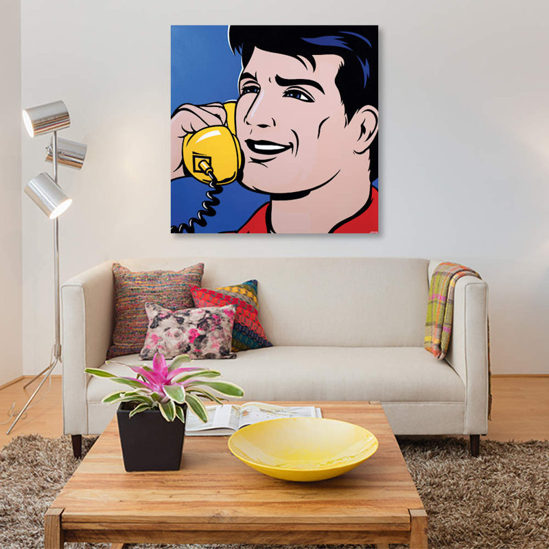 « man on phone », impression sur toile, H 18 po x l 18 po x P 1,5 po, Pas de tapis, Toile tendue