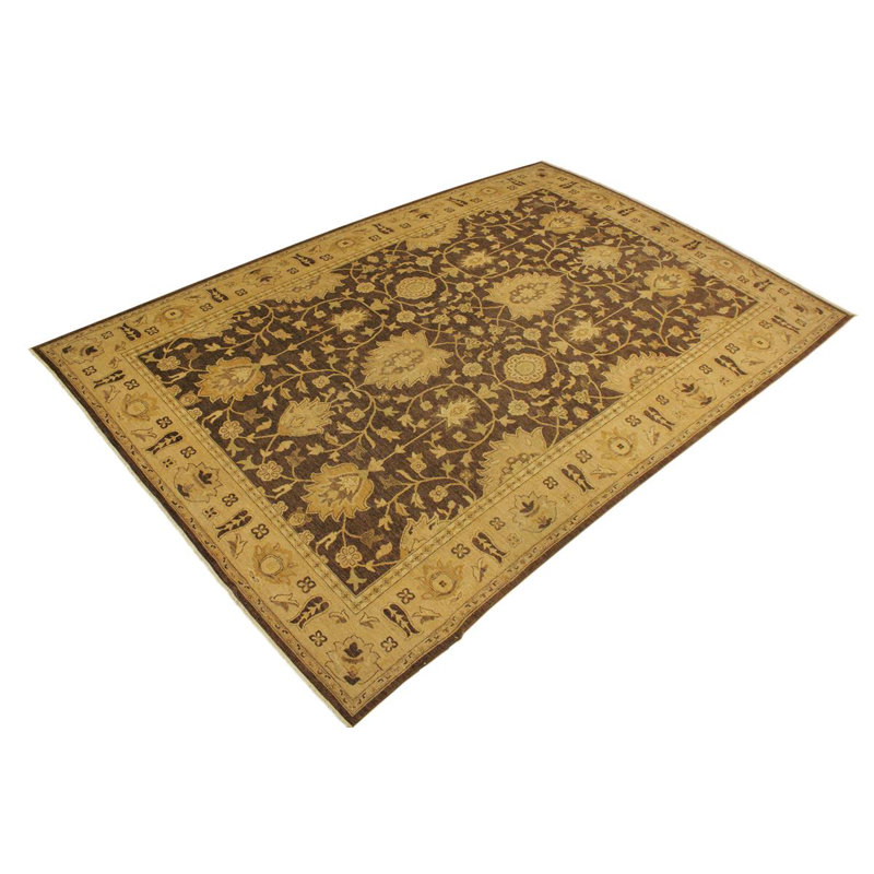 Tapis doré / brun en laine noué à la main de style oriental rectangulaire 10 pi 2 po x 13 pi 9 po Dorn