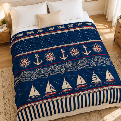 1Pcs Nautical Sailboat and Anchor Print Flannel Blanket – Single-Sided;Cozy WarmMachine WashablePerfect for Home Living Room Bedroom DecorIdeal Travel CampingA Thoughtful Gift Choice. Bedding and sofa items