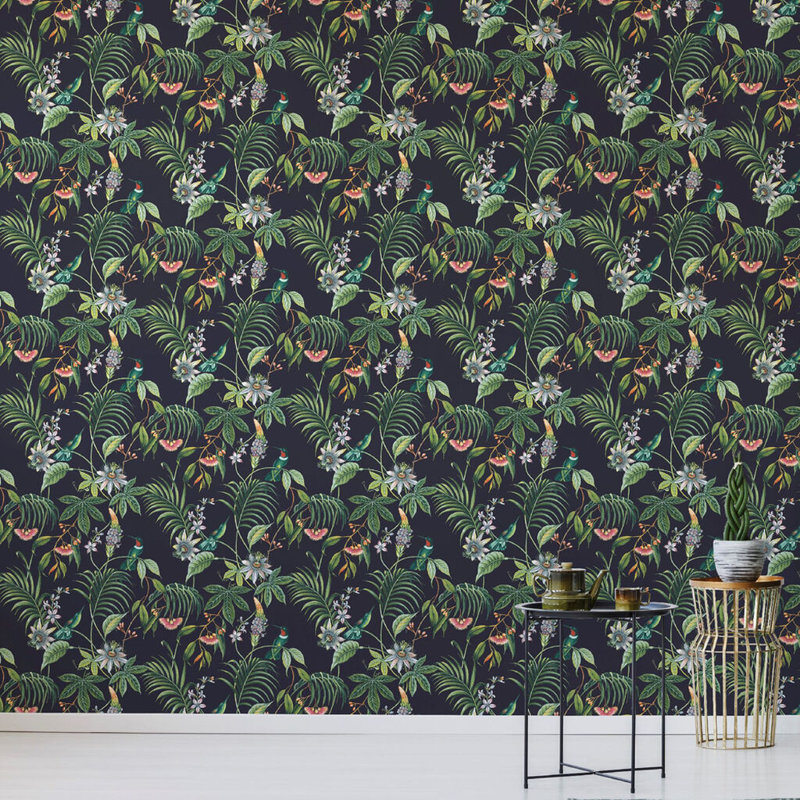 Adilah Floral Vinyl Wallpaper Roll, Black