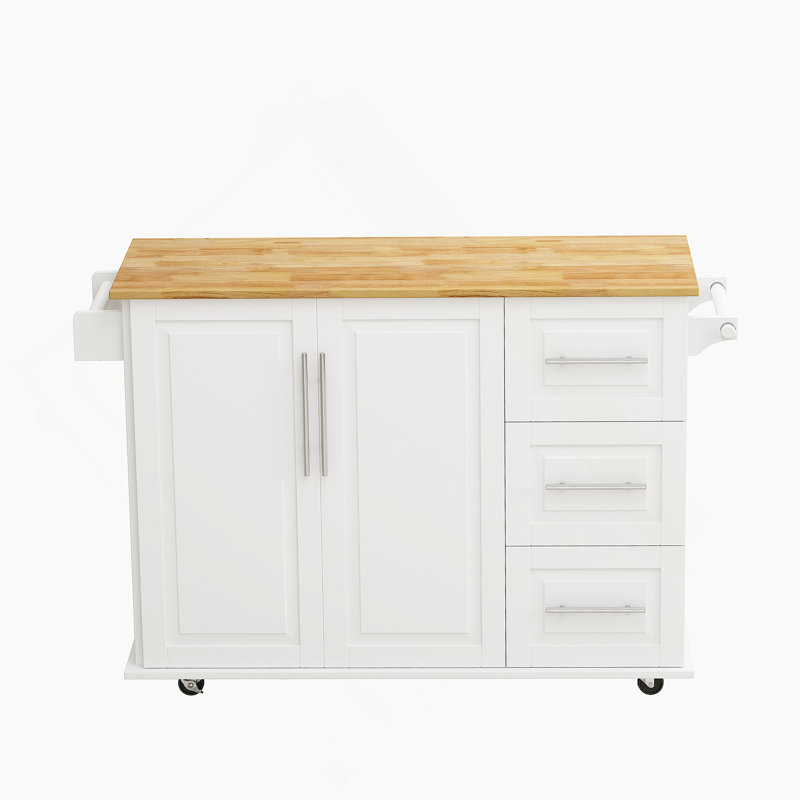 Kitchen Island Cart With 2 Door Cabinet And Three Drawers With Spice Rack, Towel Rack