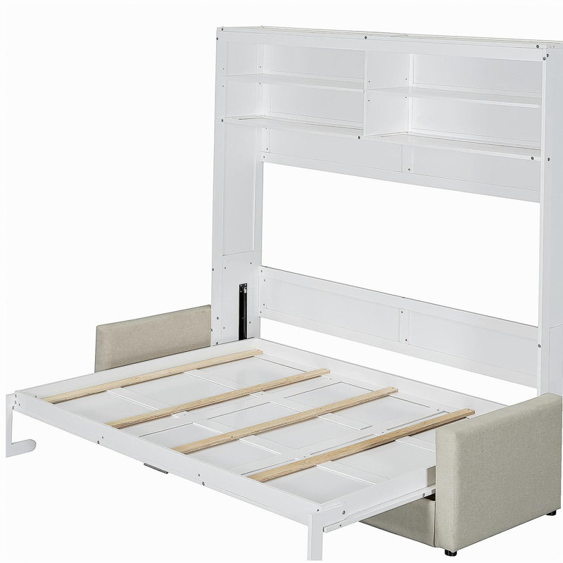 Lit escamotable à rallonge avec canapé Murphy, Blanc