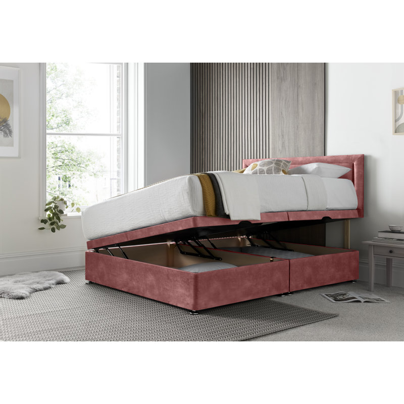 Regent Border Conistan Upholstered Ottoman Storage Bed with Headboard & Gas Lift, Small Double (4'), Pink