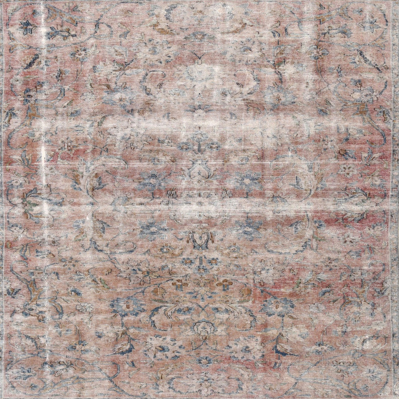 Tapis oriental en laine rose / gris Klag, Carré 7 pi