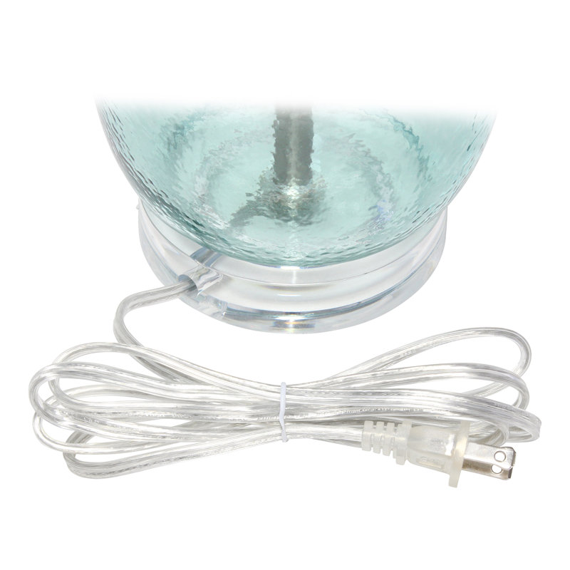 Clear Blue Glass Nightstand Lamp with White Barrel Shade
