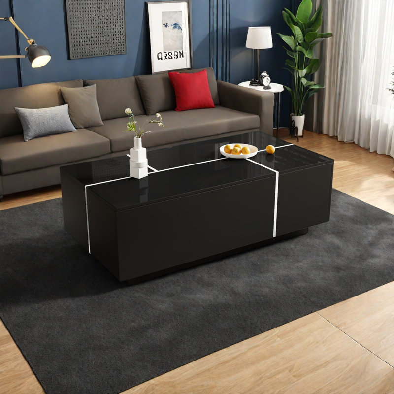 Table basse extensible de 47,2 po à 72,7 po, table basse multifonctionnelle avec finition ultrabrillante, table basse avec 2 espaces de rangement cachés et 2 tiroirs pour le salon