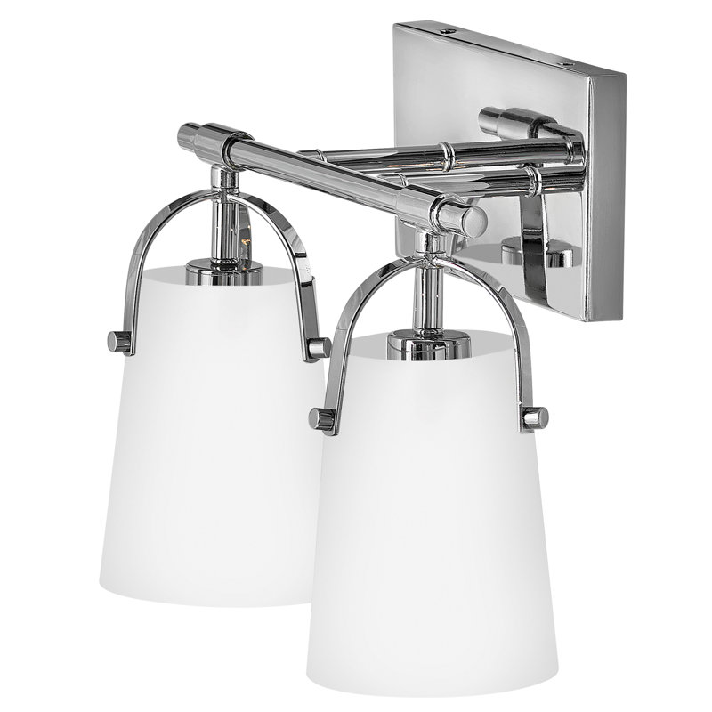 Foster Two Light Bath Vanity with Etched Opal Shades, Silver