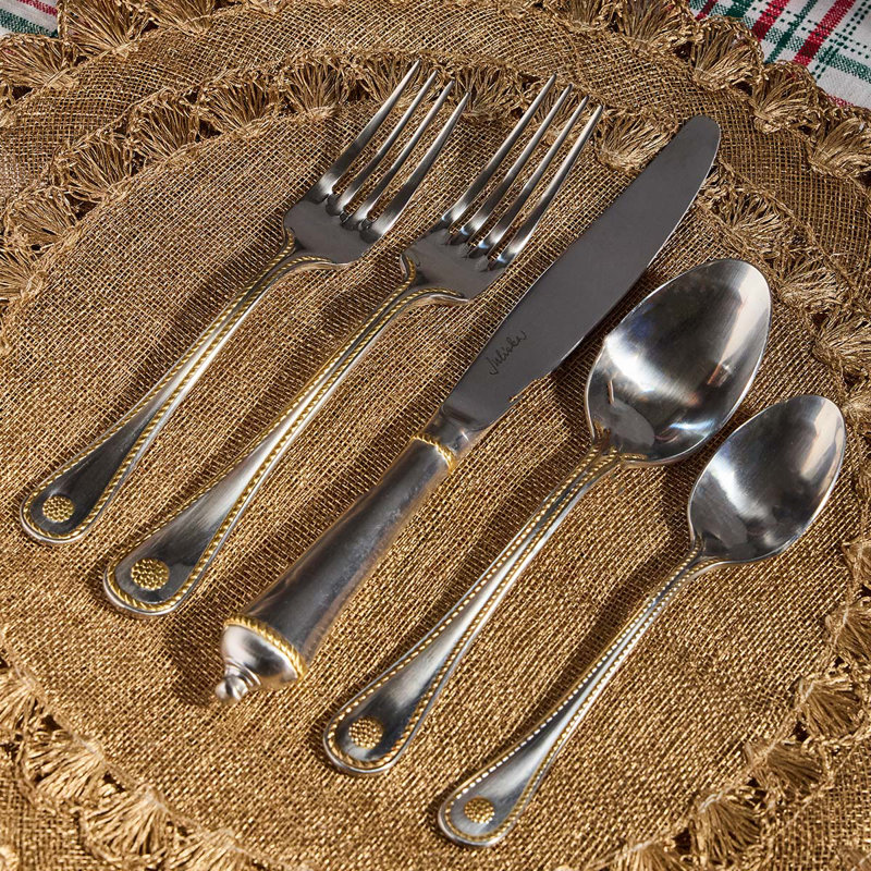 Berry & Thread 5 - Piece Place Setting - Hand Forged, Bright Satin/Gold