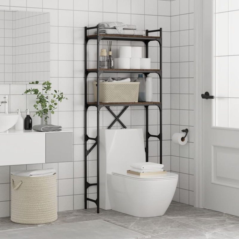 Engineered Wood, Metal Bathroom Shelves, Brown Oak