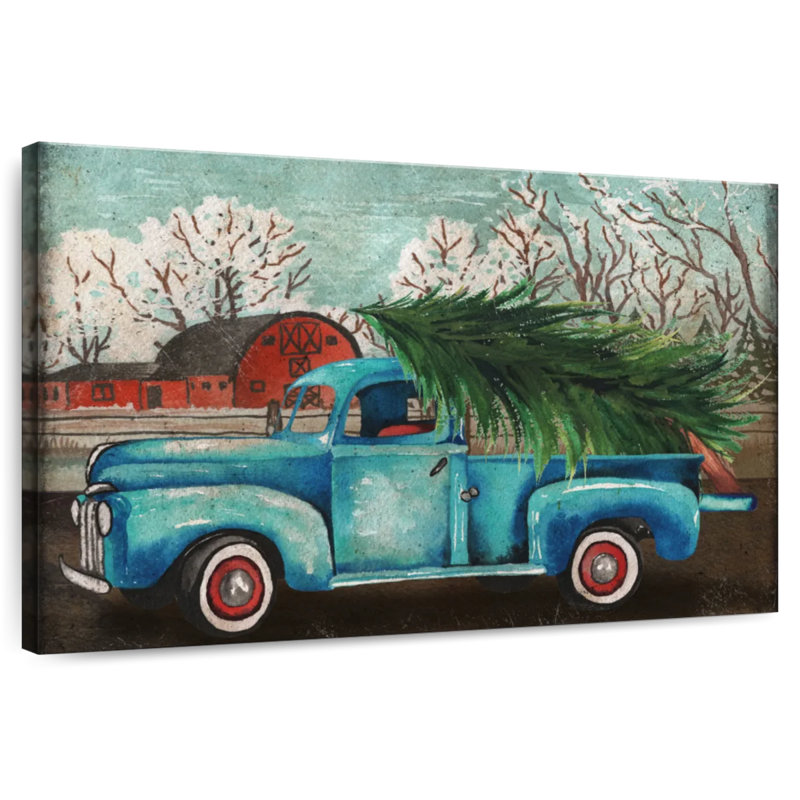 Camion bleu Mehar et arbre I, H 24 po x l 36 po