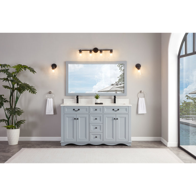 60" Solid Wood Sink Vanity  With 1' Artificial Stone Top, Cadet