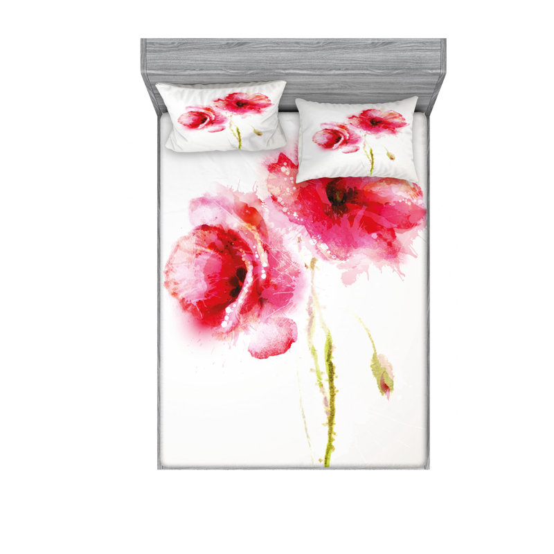 Microfiber Floral Sheet Set, Queen Sheet Set with Fitted Sheet