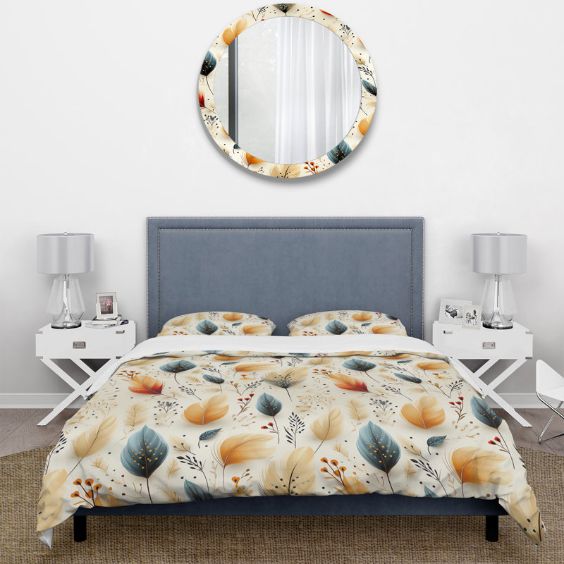 Ensemble de housse de couette floral - motif bohème de plumes beiges neutres
