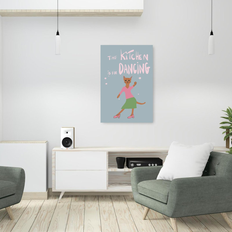 Dancing Cat Kitchen Playful Whimsical Abstract Cat Landscape Nature Wall Art Print 1 Piece Wrapped Canvas Wall Art