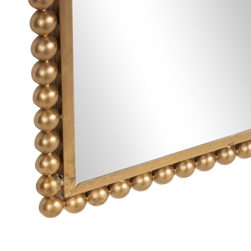 Metal Wall Mirror with Beaded Detailing, Gold