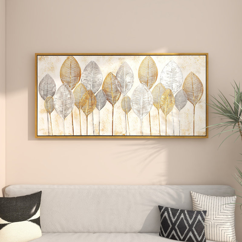 Modern Brown and Gray Botanical Canvas Framed Wall Art