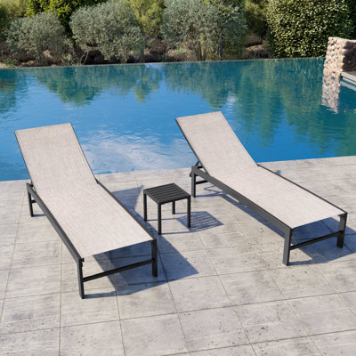 Patio Metal Reclining Chaise Lounge with Side Table by Ebern Designs