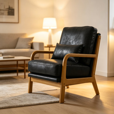 Fauteuil lounge d'appoint en tissu respirant de style milieu du siècle, 26 po (noir)