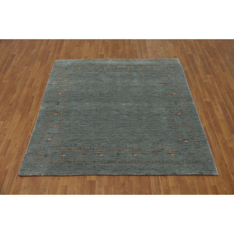 Elegant Gabbeh Style Square Rug 6x6 with Subtle Animals Border Design