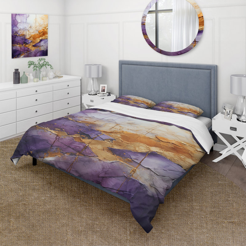Gold Fractal I - Ensemble de housse de couette abstrait - Polyester microfibre