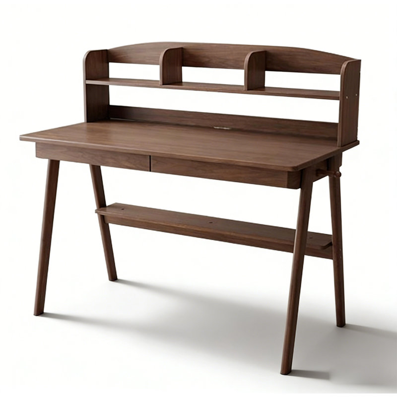 Bureau en bois d'hévéa avec tablettes et 2 tiroirs, 42.5" H x 39.4" W x 23.6" D