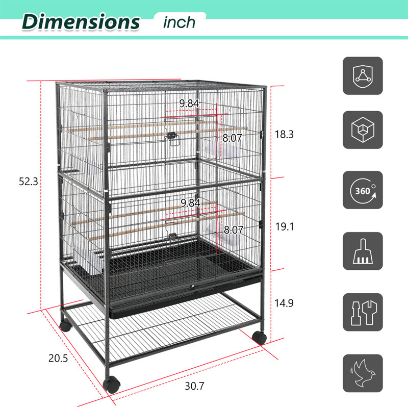 Grande cage à oiseaux en fer forgé de 53 pouces pour perroquets Edgeton