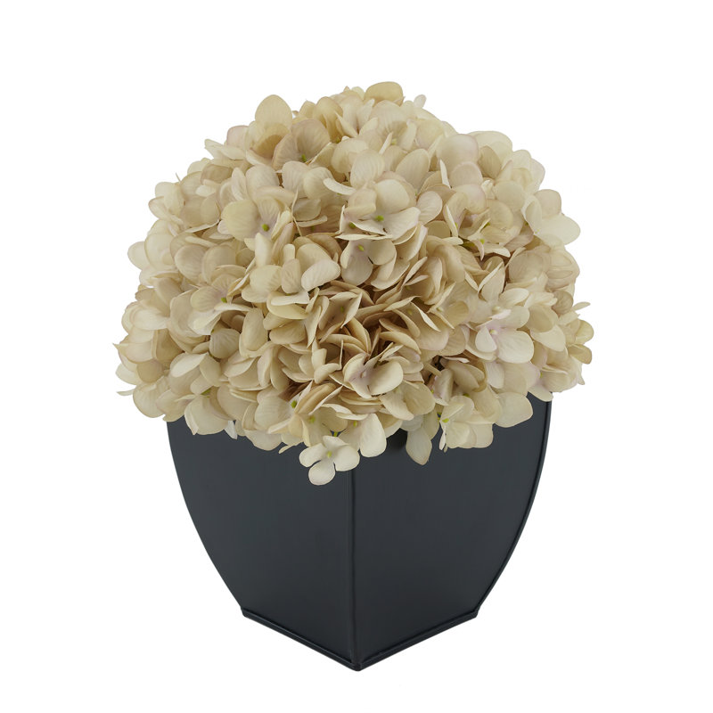 Artificial Fabric Hydrangea Arrangement in Pot, Antique Ecru