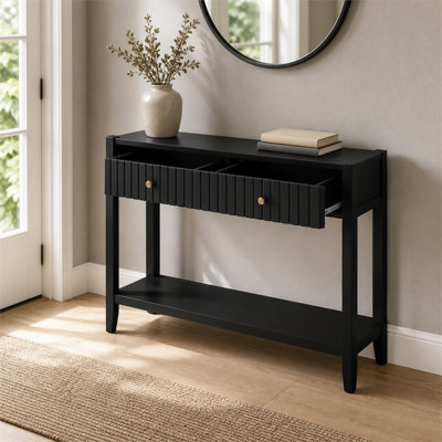 39.4-inch narrow black wooden table featuring a drawer and storage shelf—practical for storage—suitable for entryways, foyers, hallways, and living ro