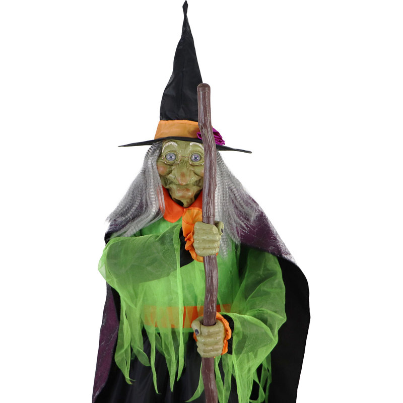 72-Inch Green and Black Animated Halloween Witch with Cauldron