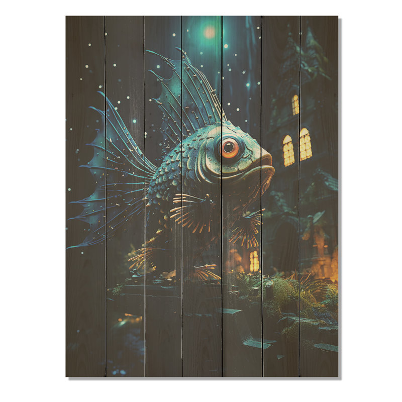 Papillon poisson jaune et bleu au pays des merveilles II - Poisson papillon sur bois, H 32 po x l 24 po
