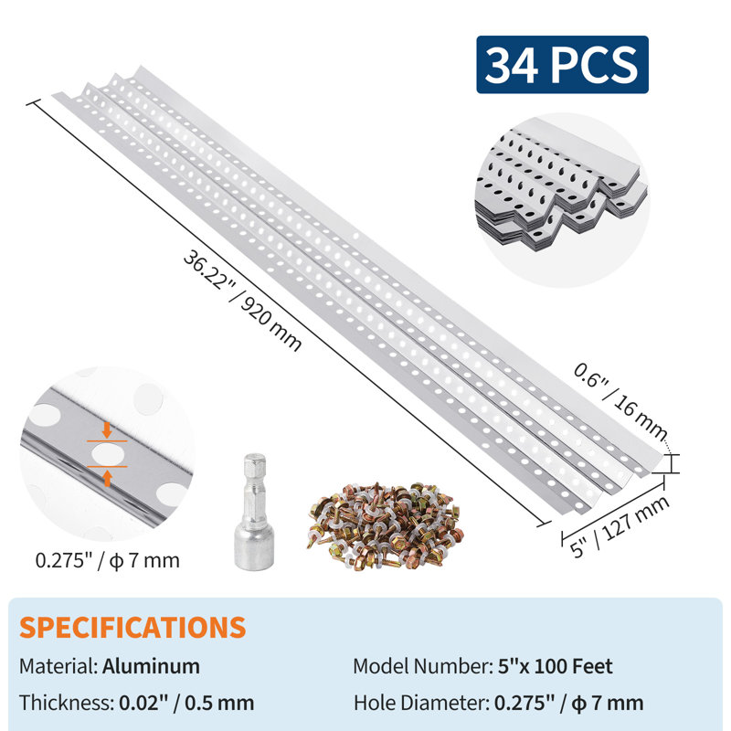 Gutter Guard 5 Inch, 100FT Leaf Guards for Gutters, 0.275" Mesh Hole & 0.02" Thick Aluminum, DIY for Roof & Rain Gutter Protection – Rustproof, Heavy-Duty, 34 PCS