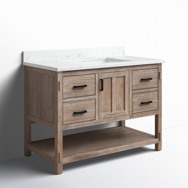 Meuble-lavabo simple autoportant de 42 po avec plateau en pierre d'ingénierie Marissa, Épinette brune