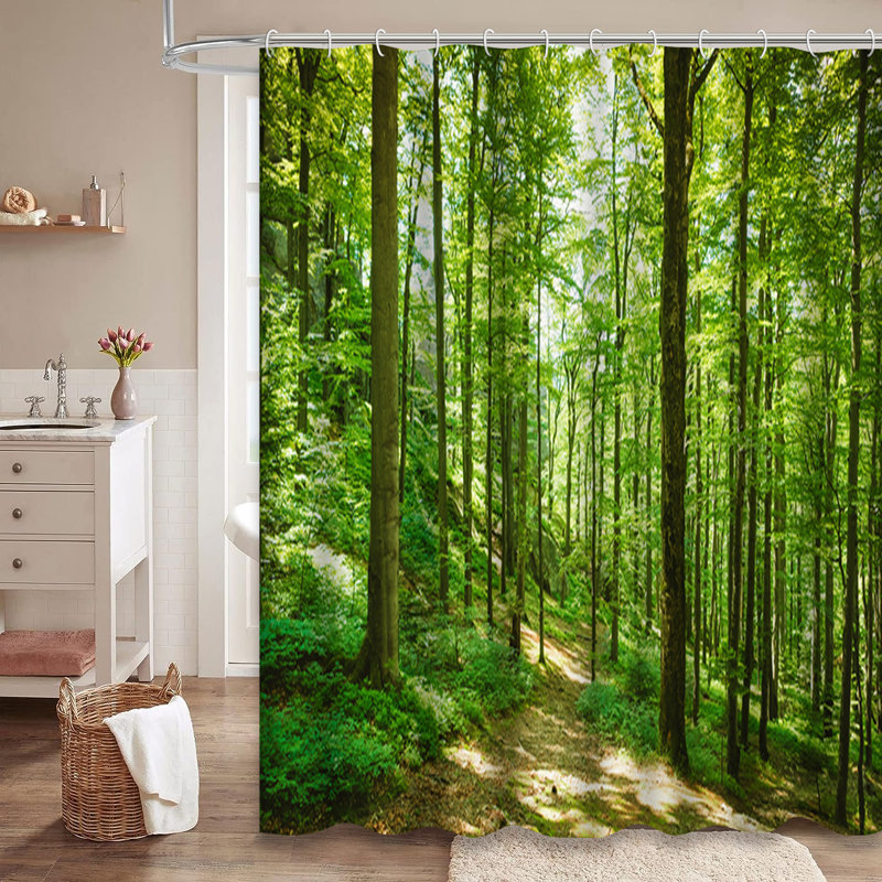 Rideau de douche forêt avec 12 crochets, L 72 po x l 72 po